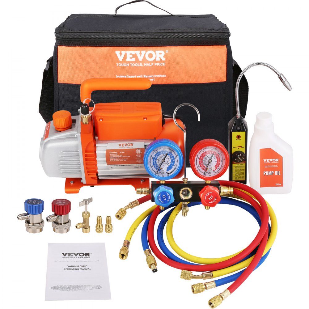 1/4 HP HVAC Vacuum Pump Pressure Gauge Kit, 4 CFM Vacuum Pump with Hose