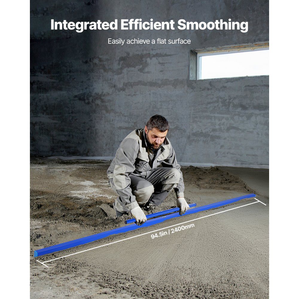 Concrete screed, 240cm screed with spirit level, easy cleaning and end cap design, aluminum and reversible handle for leveling floors, for small construction sites and home renovations