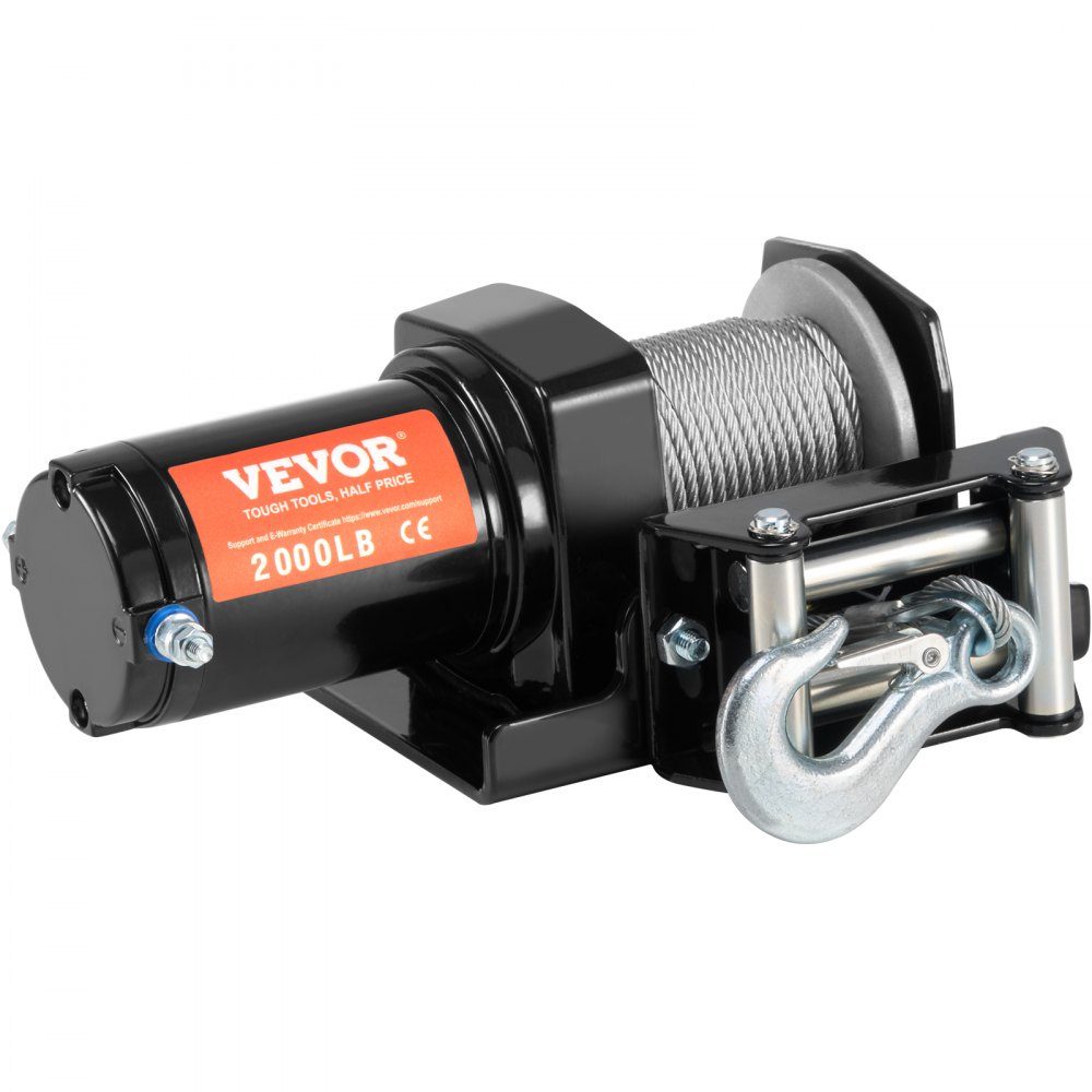 Electric Winch, 2000 Pounds Towing Capacity, 12V DC ATV/UTV Winch with Φ5/32" x 39ft 7-Strand Steel Cable Reel, Cable Remote Control, IP55 Waterproof for Off-Road UTV ATV Towing