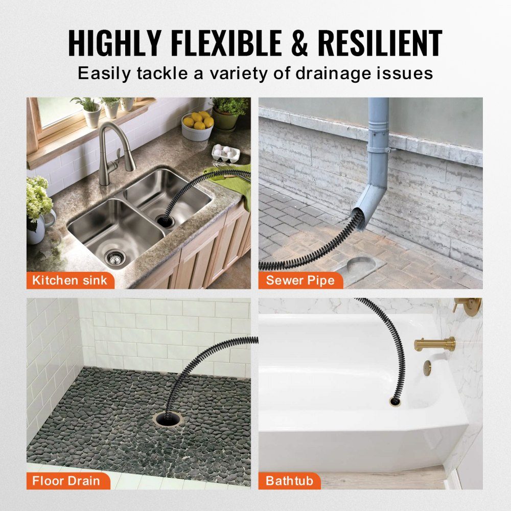 Pipe Cleaning Cable 20m x 16mm, Professional Pipe Cleaning Cable with 7 Cutters for Pipes from 20 to 100mm, Hollow Core Sewer Cable for Sink, Floor Drain, Toilet