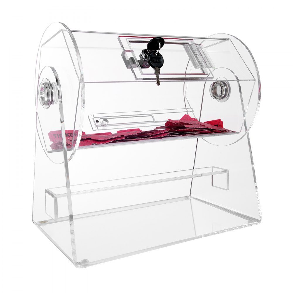 Lotto drum Glückskind 2500 tickets or 100 raffle balls capacity, professional lottery rotating cage with 2 keys, transparent lottery turntable, lottery box for lottery games