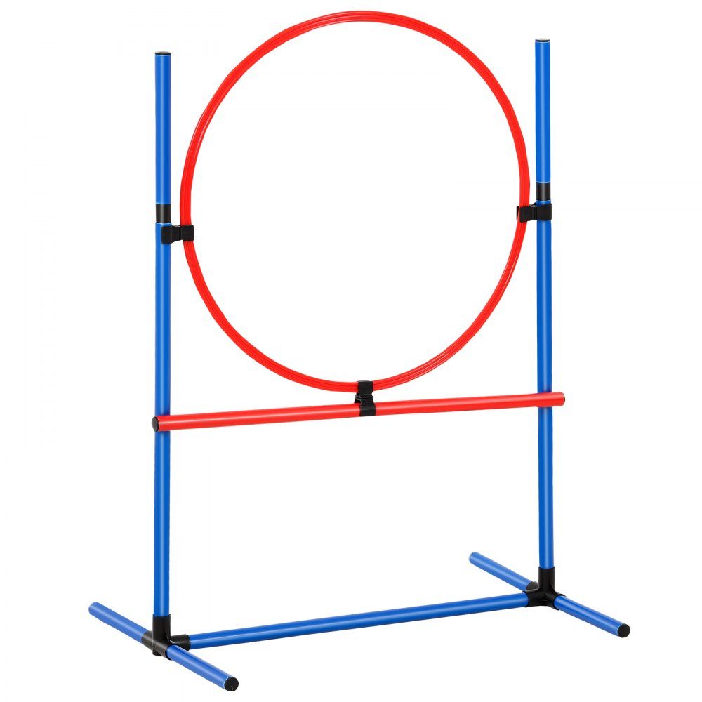 Dog Agility Training Equipment, 5 Piece Upgrade Set with Adjustable High Hurdles, 6 Slalom Poles, Extended Tunnel, Jump Ring, Brake Box, Whistle, Foldable Bowl, Puppy Obstacle Course Set with Storage Bag