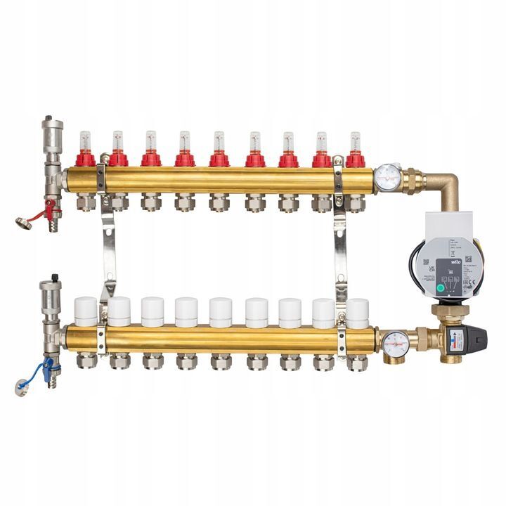 Distributeur de circuit de chauffage Distributeur en laiton pour chauffage au sol à 9 circuits avec mitigeur Esbe et pompe Wilo RMOP-KORREKTUR-WEE-09 Distributeur de circuit de chauffage Distributeur en laiton pour chauffage au sol à 9 circuits avec mitigeur Esbe et pompe Wilo RMOP-KORREKTUR-WEE-09