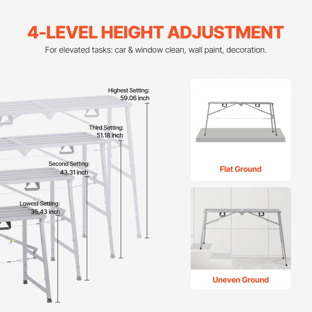 Arbeitsplattform, 900–1500 mm, klappbare Trittleiter aus legiertem Stahl, tragbare Arbeitsplattform, Tragfähigkeit 400 kg, Trittbankhocker zum Malen, Trockenbau, Reinigen, Waschen Arbeitsplattform, 900–1500 mm, klappbare Trittleiter aus legiertem Stahl, tragbare Arbeitsplattform, Tragfähigkeit 400 kg, Trittbankhocker zum Malen, Trockenbau, Reinigen, Waschen