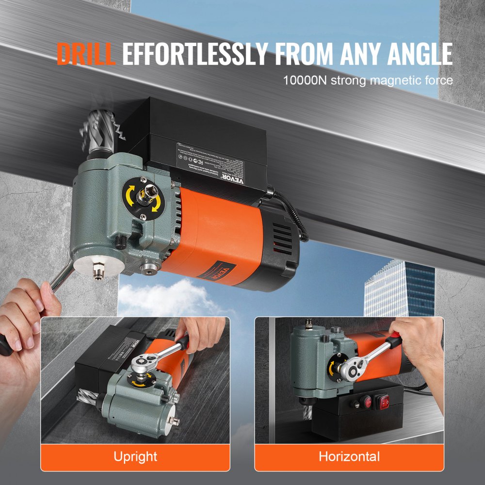 Magnetbohrmaschine, Kernbohrmaschine 1300 W, flach, tragbar, Magnetbohrmaschine mit Kühlgerät und Überlastschutz, Magnetpresse für Geräteinstallation, Industrie, Metallbearbeitung, Orange