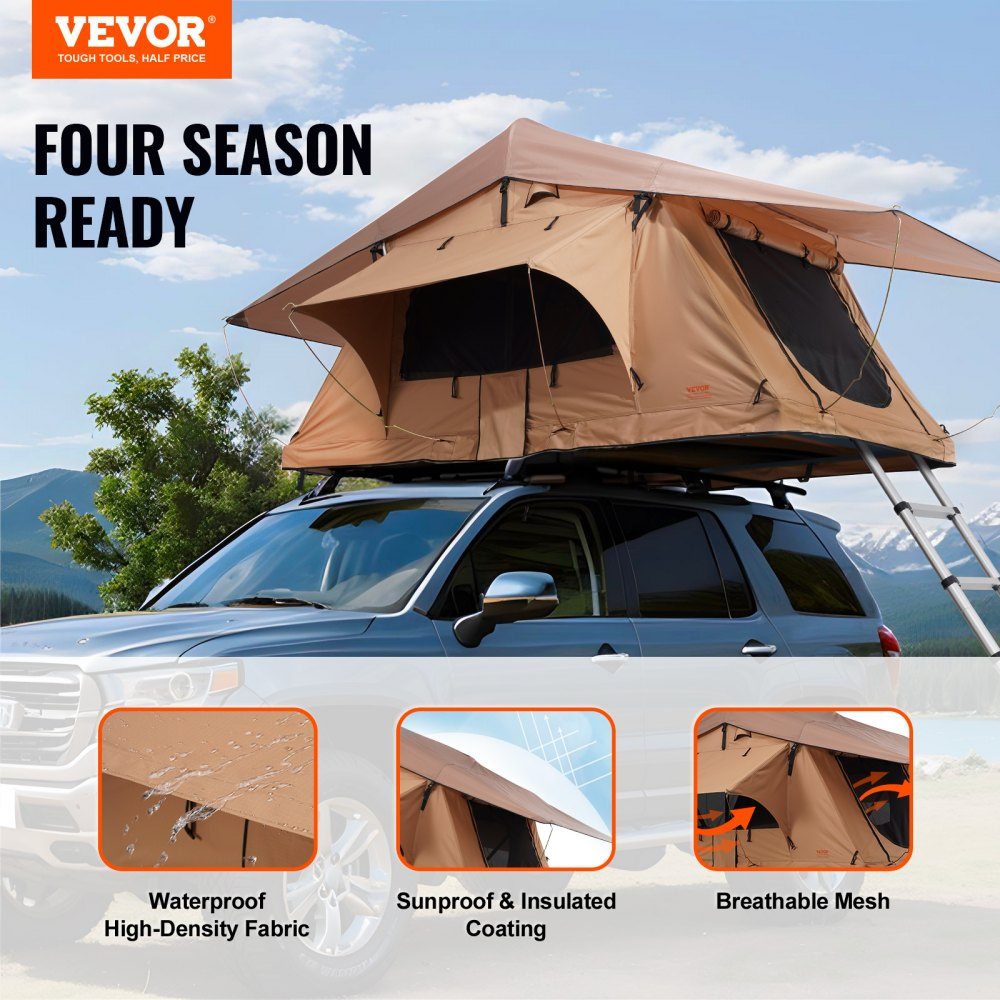 Tente de toit avec coque rigide pour 2 à 3 personnes, tente de toit pliable avec échelle télescopique (capacité de charge de 150 kg), matelas en tissu Oxford imperméable pour Jeep SUV Van Pickup