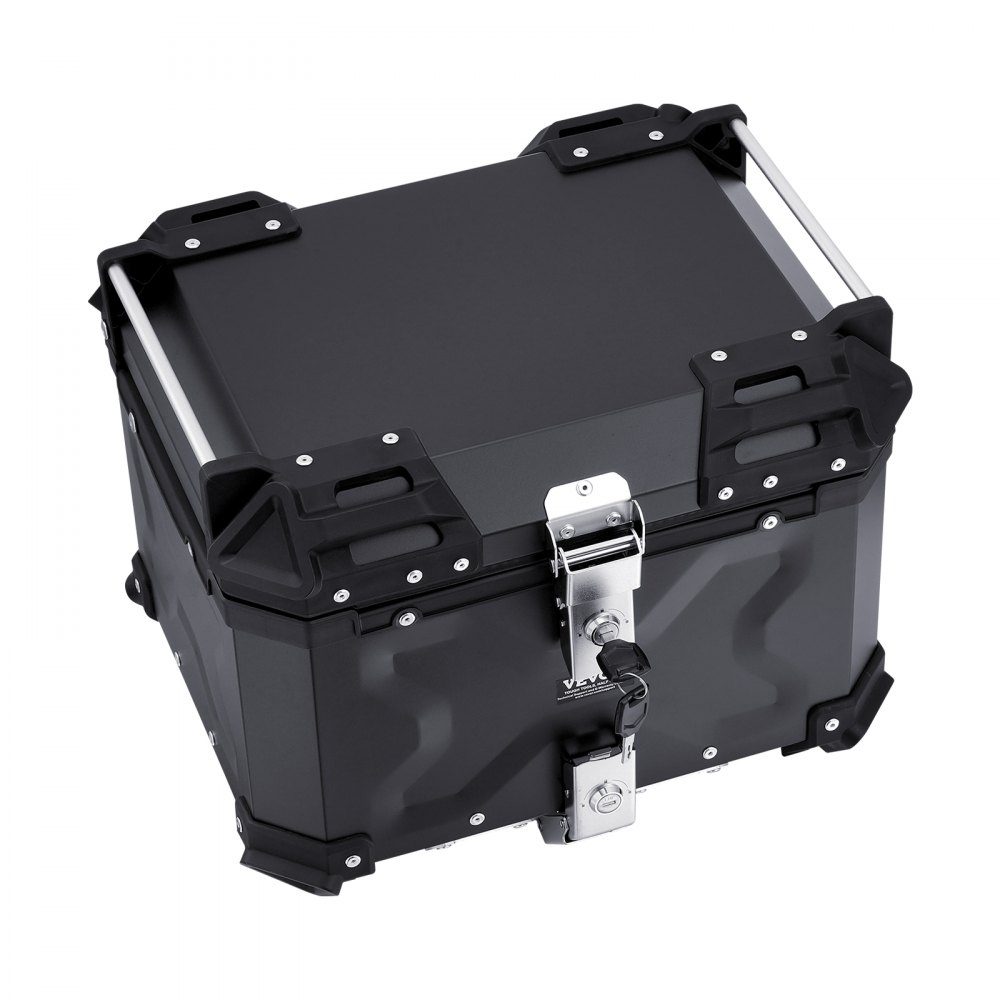 Motorrad-Topcase, Motorradkoffer, 55 l, Aluminiumlegierung, Heckbox mit Lederfutter, abnehmbare Motorrad-Topbox mit Schloss und Rückenpolster, Helmkoffer (470 x 430 x 367 mm), Schwarz