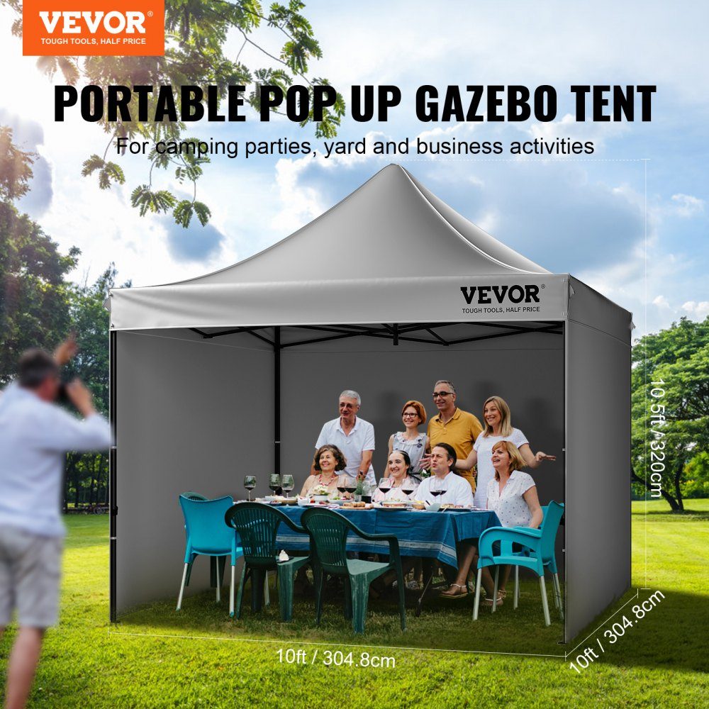 Pavillon 304,8x304,8x320cm Gartenzelt 500D PU Silberstoff Faltpavillon höhenverstellbar inkl. Aufbewahrungstasche Partyzelt 6-8 Personen Pop-up-Zelt Faltzelt Gartenpavillon für Campingausflug