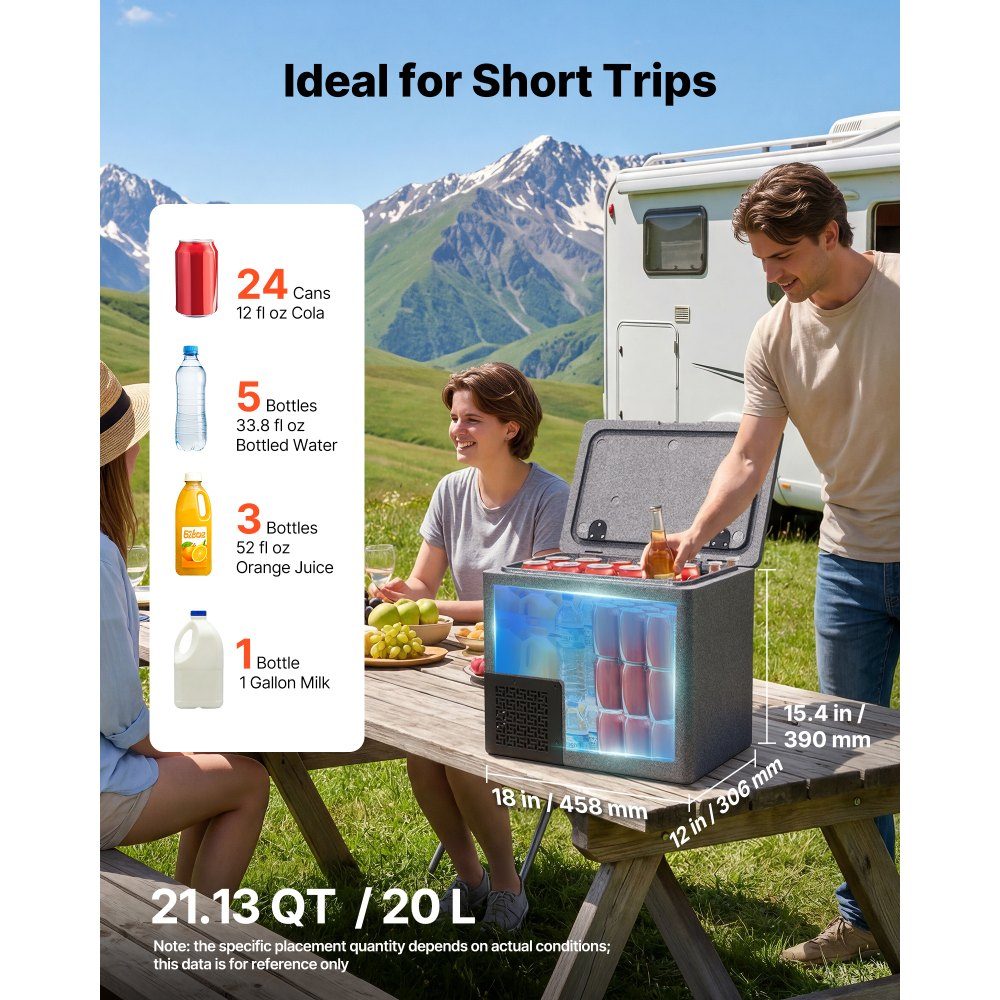 Glacière à compresseur 20 L, Réf. rigérateur de voiture en EPP ultraléger, glacière électrique avec contrôle par application, 12 V/24 V DC, -10 °C à 10 °C, pour camions, camionnettes, camping-cars, SUV, bateaux, voyages et camping