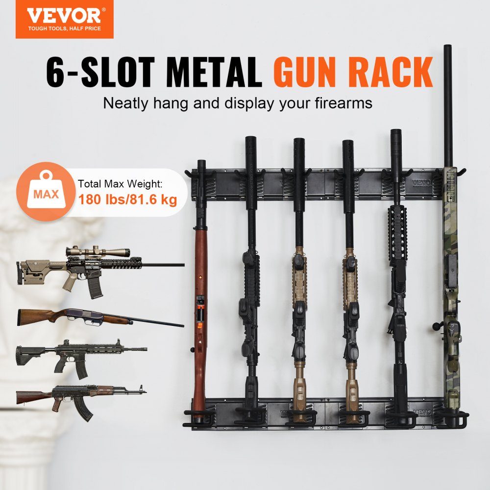 Support d'armes à feu pour le stockage d'armes à feu, 6 fusils, support d'armes à feu, accessoires de sécurité pour carabines et fusils de chasse, support d'armes à feu dans l'armoire à armes, support de fusil de chasse, capacité de charge 180 lb