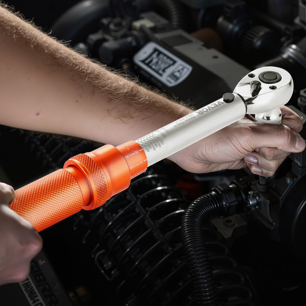 Clé dynamométrique à clic 1/4" 2,3-27,1 Nm Clé dynamométrique bidirectionnelle avec barres d'extension et foret 72 dents ± 3 % haute précision pour réparation automobile Orange Clé dynamométrique à clic 1/4" 2,3-27,1 Nm Clé dynamométrique bidirectionnelle avec barres d'extension et foret 72 dents ± 3 % haute précision pour réparation automobile Orange