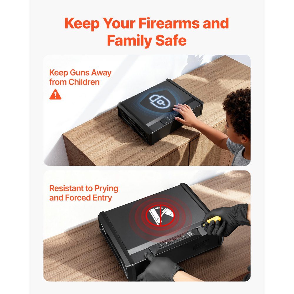 Coffre-fort pour pistolet avec empreinte digitale/mot de passe (code à quatre chiffres)/clé, étui pour pistolet avec éclairage pour 2 pistolets et 2 chargeurs, étui pour pistolet 360 x 275 x 90 mm