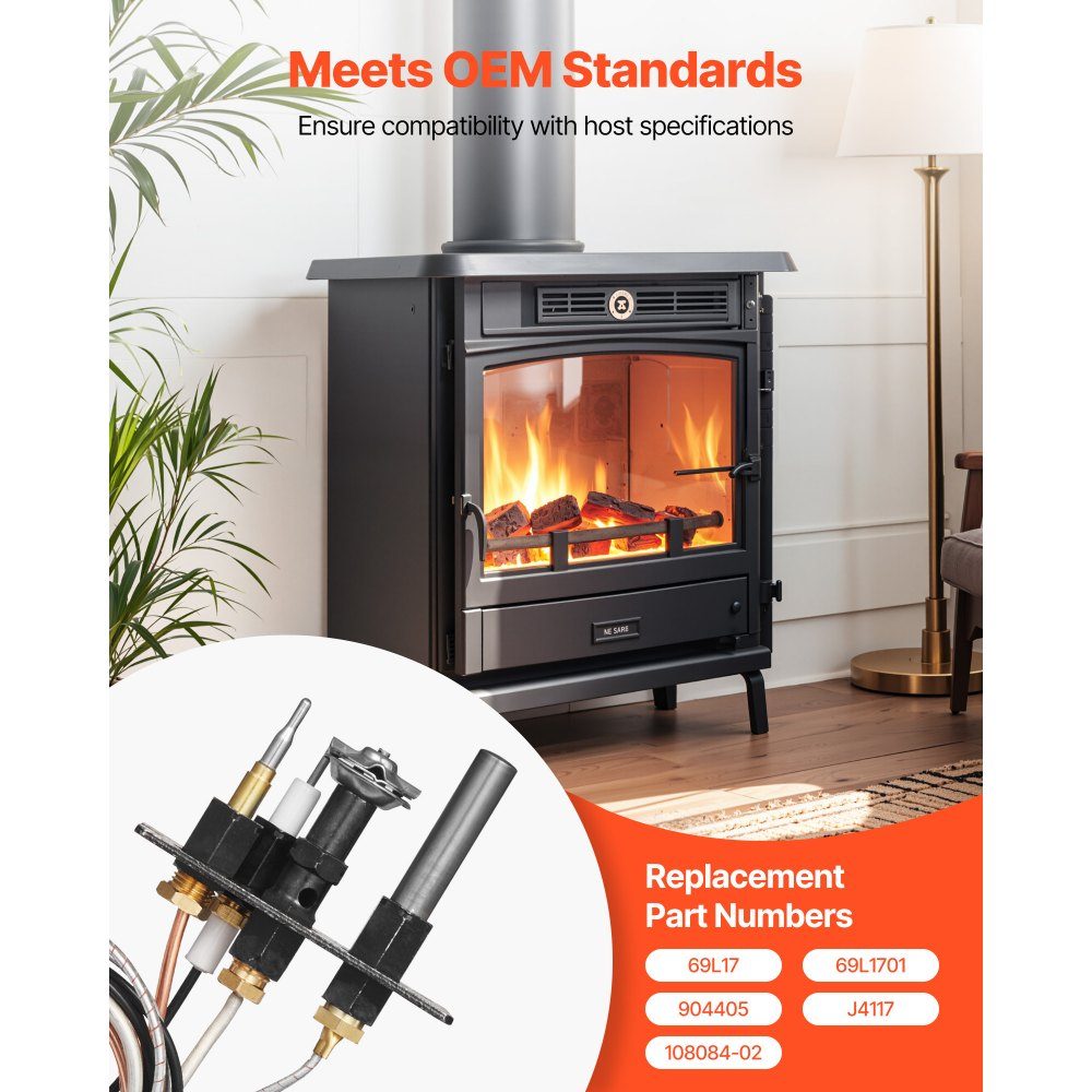 Aardgas waakvlambrander, OE 69L17, 69L1701, 904405, J4117, 108084-02 gas waakvlamkit, vervanging voor aardgasontsteking, compatibel met Lennox-, Superior- en Astria-modellen, zwart