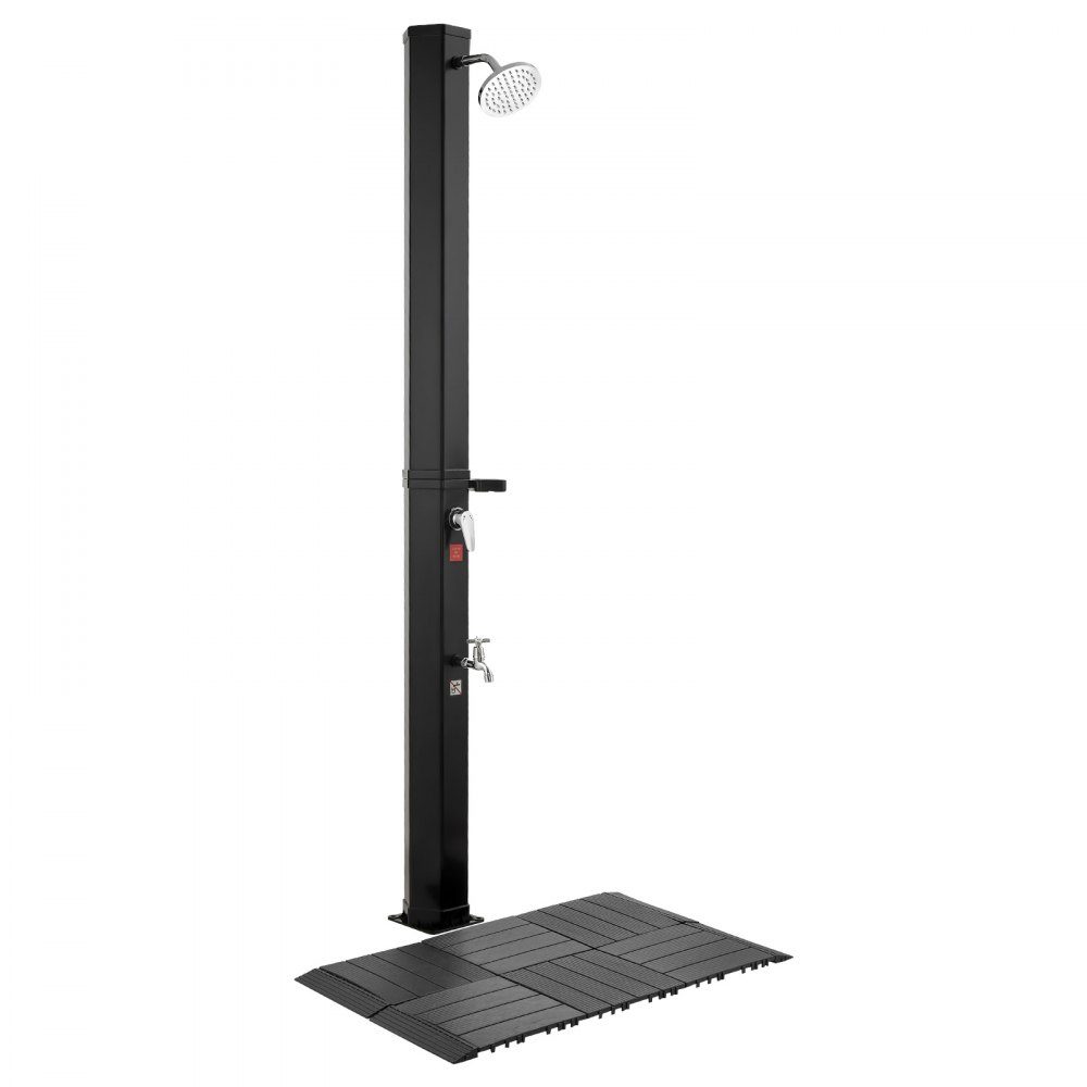 Solardouche 35L, tuindouche 2160 mm buitendouche met bodemplaat en voetbevestiging, zwembaddouche warm- en koudwaterregeling, campingdouche voor tuin, zwembad, strandzwembad, zwart