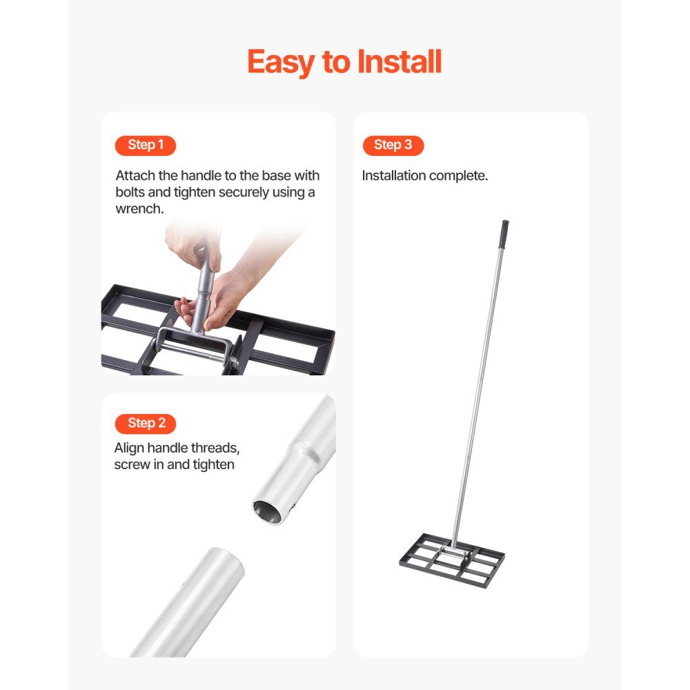Lawn Squeegee Leveling Rake with 78" Handle, 17" x 10" Base Plate, Rust Resistant Carbon Steel Leveling Rake, 5 Adjustable Heights, Lawn Leveler for Yard and Golf Course