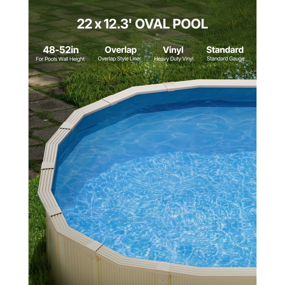 Ovale zwembadfolie, 610x375x147 cm, binnenfolie, vervangingsfolie, binnenafdekking, zwembadfolie, overlapfolie van vinyl in standaarddikte, voor bovengrondse zwembaden met 132 cm hoge wanden, glad