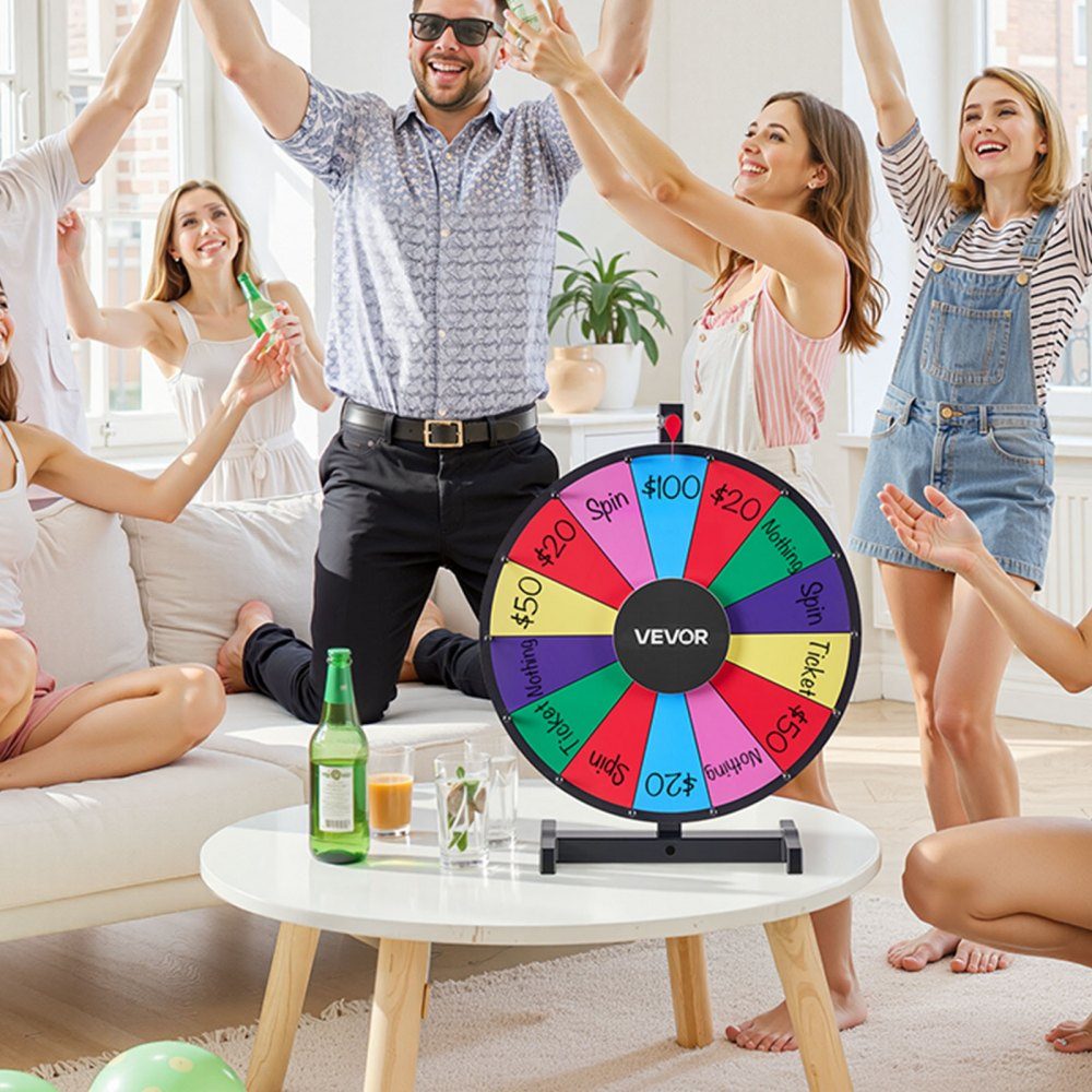 Roue de la Fortune, Roue de la Fortune (457 mm), 14 Compartiments, Roue de la Fortune avec Support, Jeux de Loterie, Gagner, Roulette, avec Tableau Éponge et 2 Marqueurs, 6 Couleurs, Roue des Prix, Idéale pour Fête, Pub, Foire Commerciale