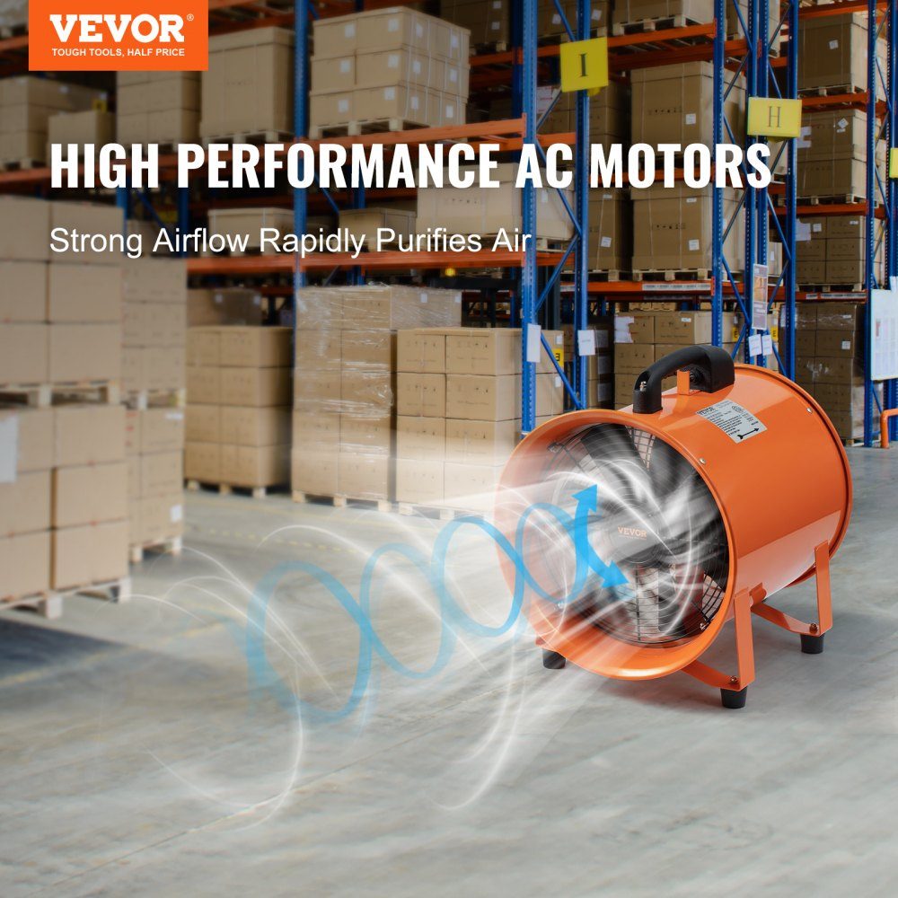 Bauventilator 255 W AC-Motor Bauventilator 2830 U/min Bauventilator Gebläse 1720 CFM (2922 m3/h) Axialventilator mit 10 m Schlauch Axialventilator 79 dB Geräuschpegel Industrieventilator