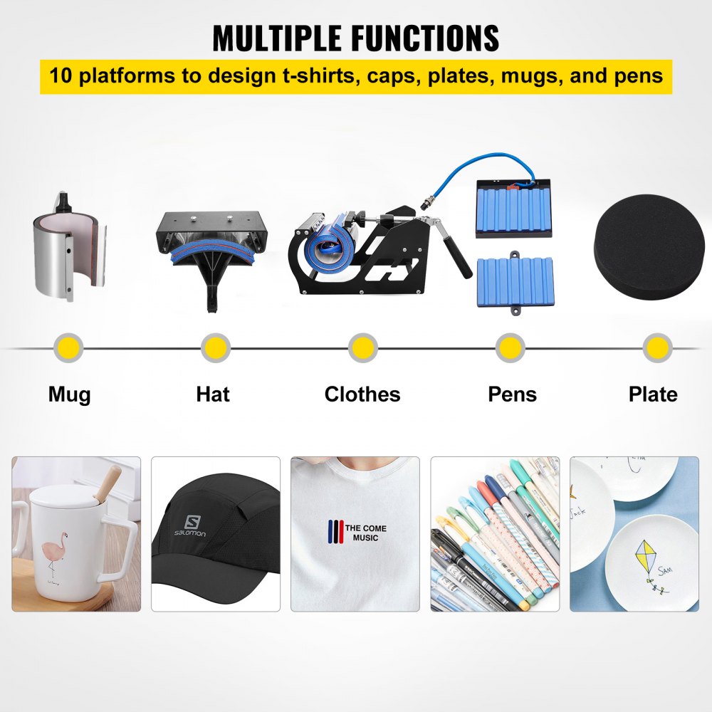 Presse à chaud 10 en 1, 38 x 30 cm, rotative à 360 degrés, multifonction, sublimation, textile blanc, presse à chaud, pour t-shirts, tasses, tasses, pour chapeaux, assiettes, tasses Presse à chaud 10 en 1, 38 x 30 cm, rotative à 360 degrés, multifonction, sublimation, textile blanc, presse à chaud, pour t-shirts, tasses, tasses, pour chapeaux, assiettes, tasses