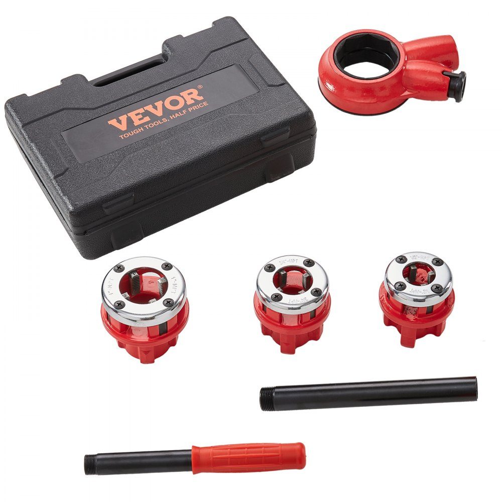 Gewindeschneider-Set, 1/2" NPT, 3/4" NPT, 1" NPT, Gewindeschneider, Rohrschneider-Set mit 3 NPT-Matrizen, Aufbewahrungskoffer für verzinkte Aluminium-, Eisen- und Kupferrohre