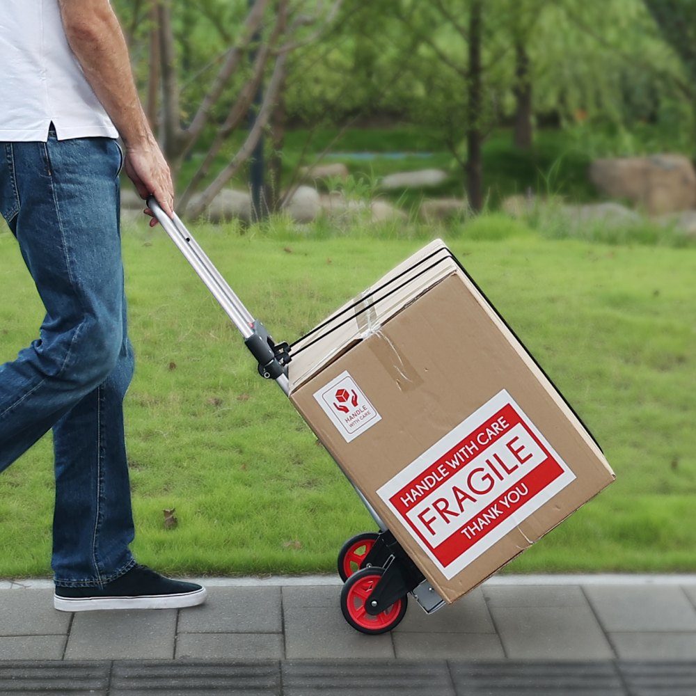 Diable, chariot de transport pliable en plastique en alliage d'aluminium de 80 kg, chariot empilable avec poignée réglable, chariot pliable de 715 à 930 mm, comprend une corde élastique, taille compacte pour le stockage