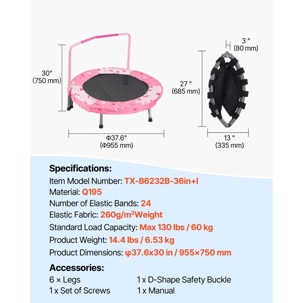 Children's Trampoline, Outdoor Trampoline, 36 Inch, Foldable Trampoline with Handle, Rebounder Trampoline, Garden Trampoline for Toddlers, Birthday Gift for Children Ages 3 and Up, 100kg Load Capacity, Red