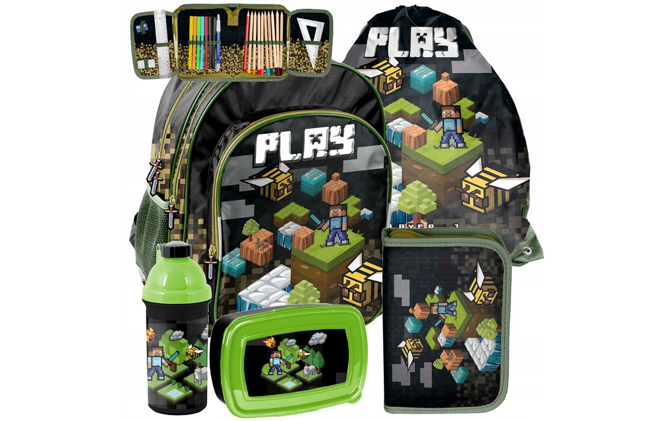 Schulranzen Rucksack Rucksack Schulranzen Pixel Minecraft XXXL Starter Set 2