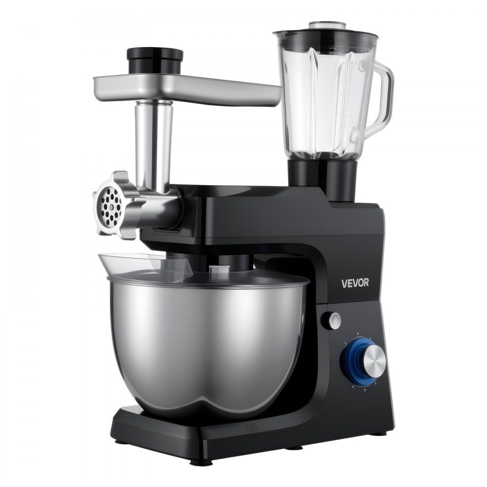 Robot culinaire électrique multifonction 1500 W avec bol en inox (7,8 l) et bol mélangeur (1,5 l), pétrin, pétrin à 6 vitesses + P, crochet pétrisseur, fouet et batteur