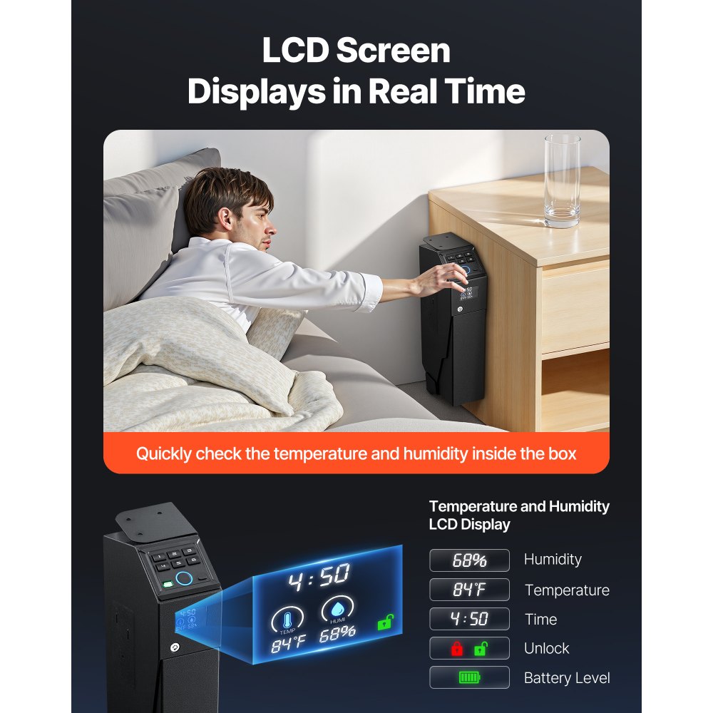 Gun safe gun safe with fingerprint/password (6-digit keypad)/key, gun safe gun case box with LED for 1 gun & magazine, 190 x 98 x 425 mm gun box for bedside table Gun safe gun safe with fingerprint/password (6-digit keypad)/key, gun safe gun case box with LED for 1 gun & magazine, 190 x 98 x 425 mm gun box for bedside table