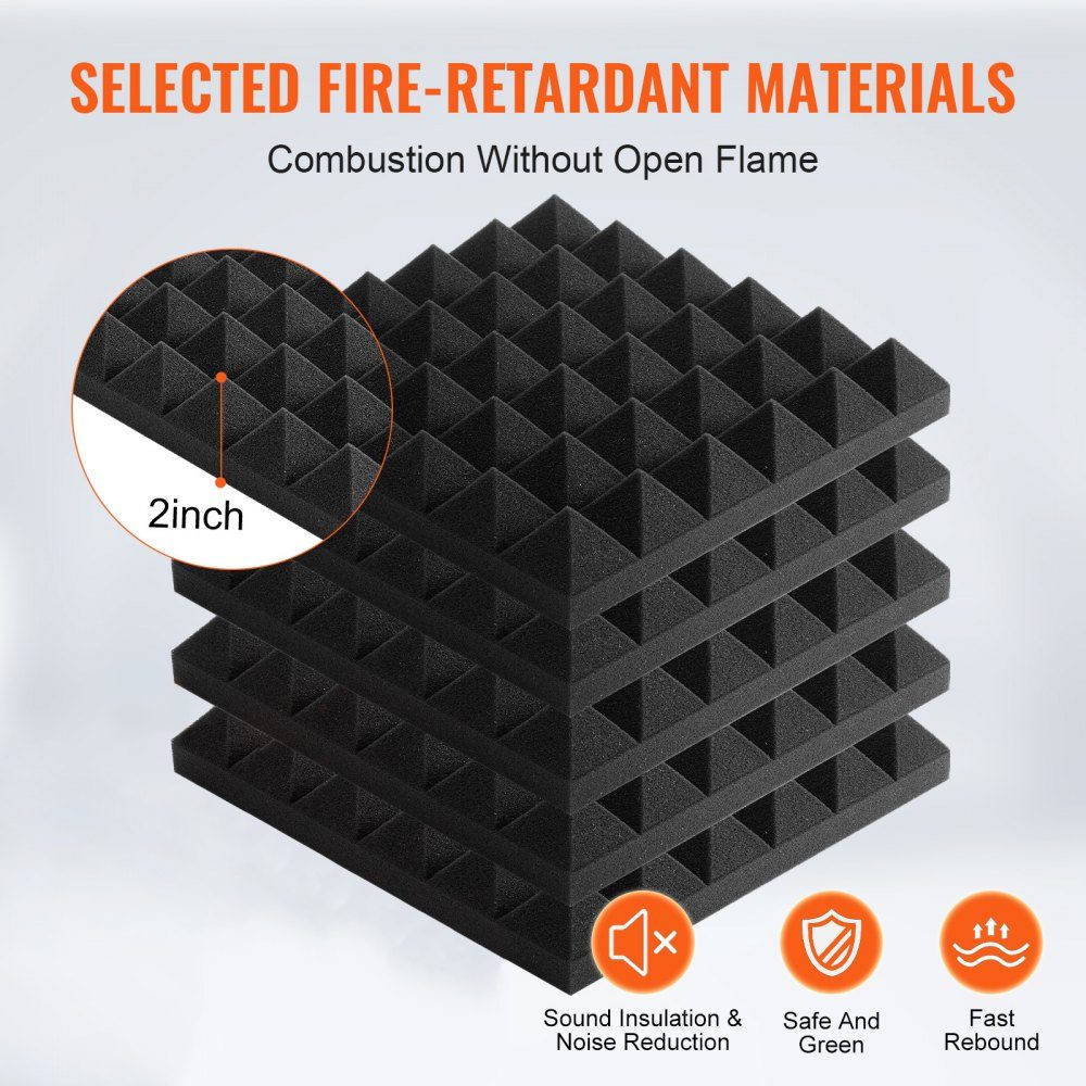 Akoestische schuimpanelen, set van 36, 300x300x50mm, piramidevormige geluiddichte wandpanelen, akoestische panelen, akoestische schuimmatten voor studiowanden en plafonds, zwart