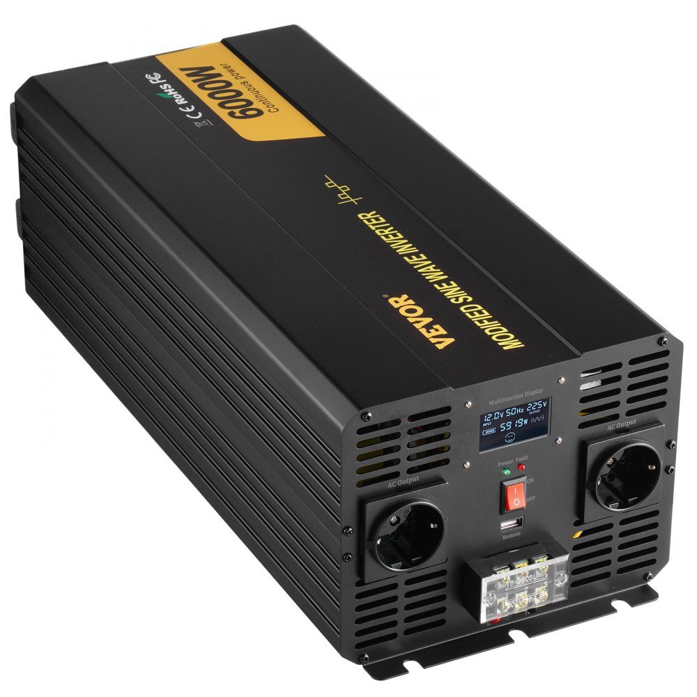 Power Inverter 6000W Modified Sine Wave Inverter DC 12V to AC 230V Car Converter with LCD Display LED Indicators EU Sockets Power Inverter for Car RV Truck Boat Travel