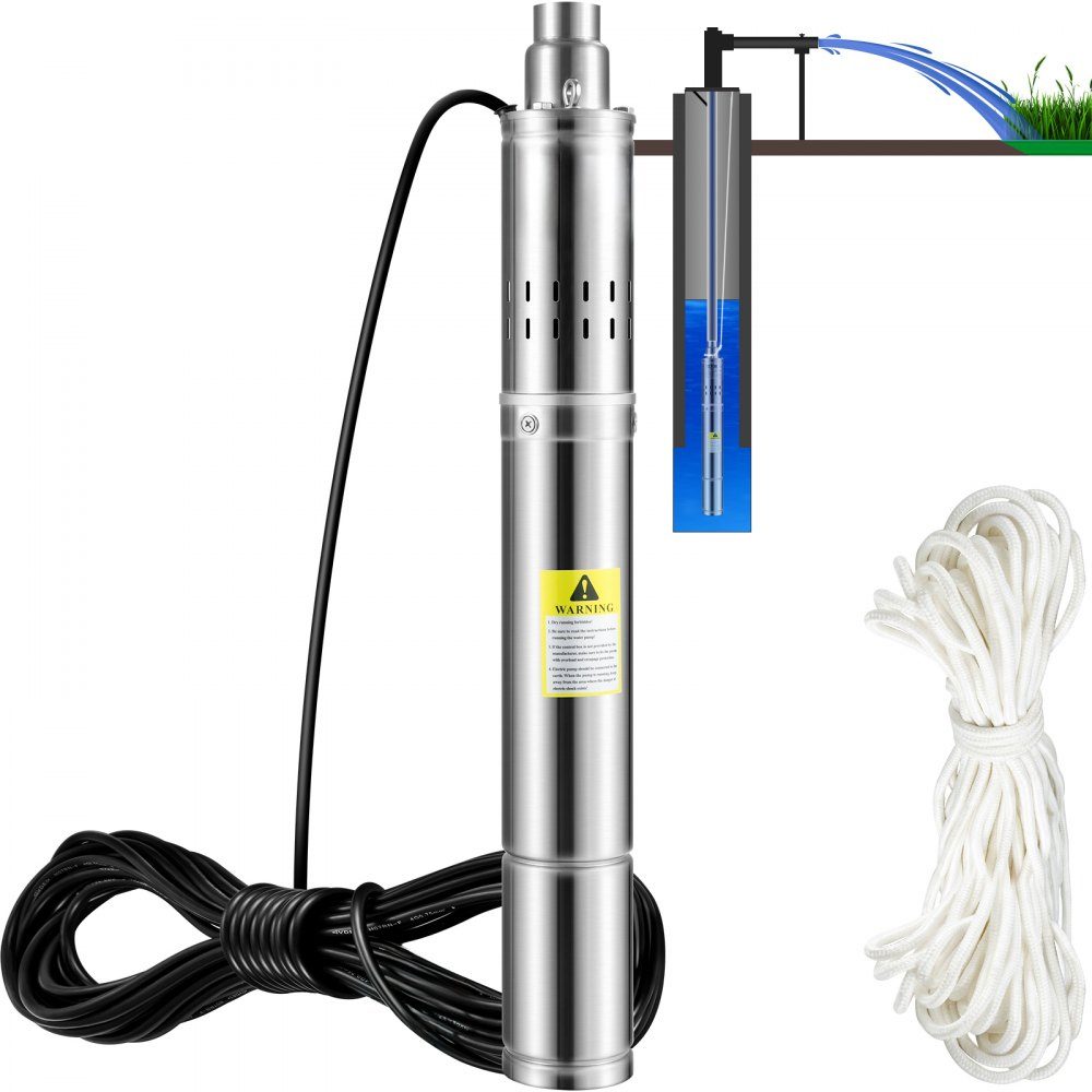 76 mm diepe bronpomp 550 W bronpomp max. debiet 35 L/min dompelpomp max. afleverhoogte 108 m. Dompelpomp zandbestendig