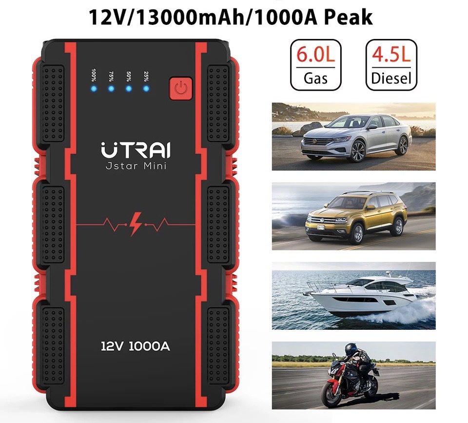 *OFFER* UTRAI Car Jump Starter 12V 1000A 13000mAh Car Battery Power Bank, up to 6L Petrol, 4.5L Diesel Starter with QC3.0, Dual USB, LED Flashlight