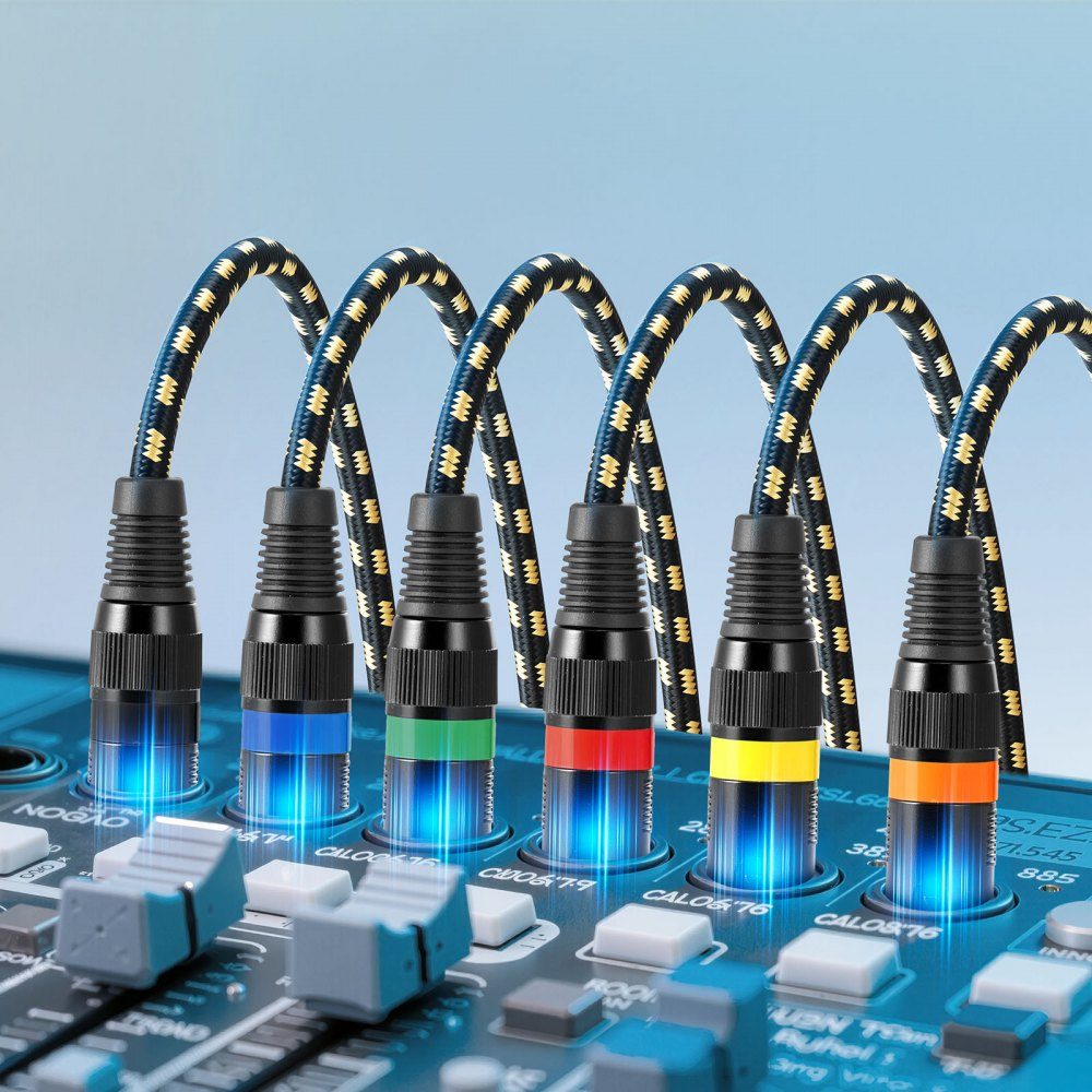 XLR-Kabel, 7,6 m, 6 Stück, abgeschirmte, symmetrische DMX-Mikrofonkabel (Stecker auf Buchse), vergoldete 3-polige XLR-Mikrofon-Lautsprecherkabel für Bühnenbeleuchtung, Mikrofone, Verstärker