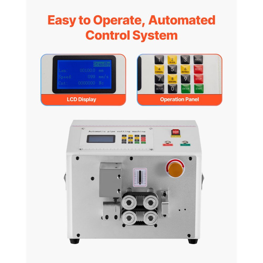 Automatic shrink tube cutter, pipe cutting machine with LCD display, 1-20mm cutting diameter, 0.1-99999.9mm cutting length for PVC-PE pipes, silicone pipes, soft water pipes