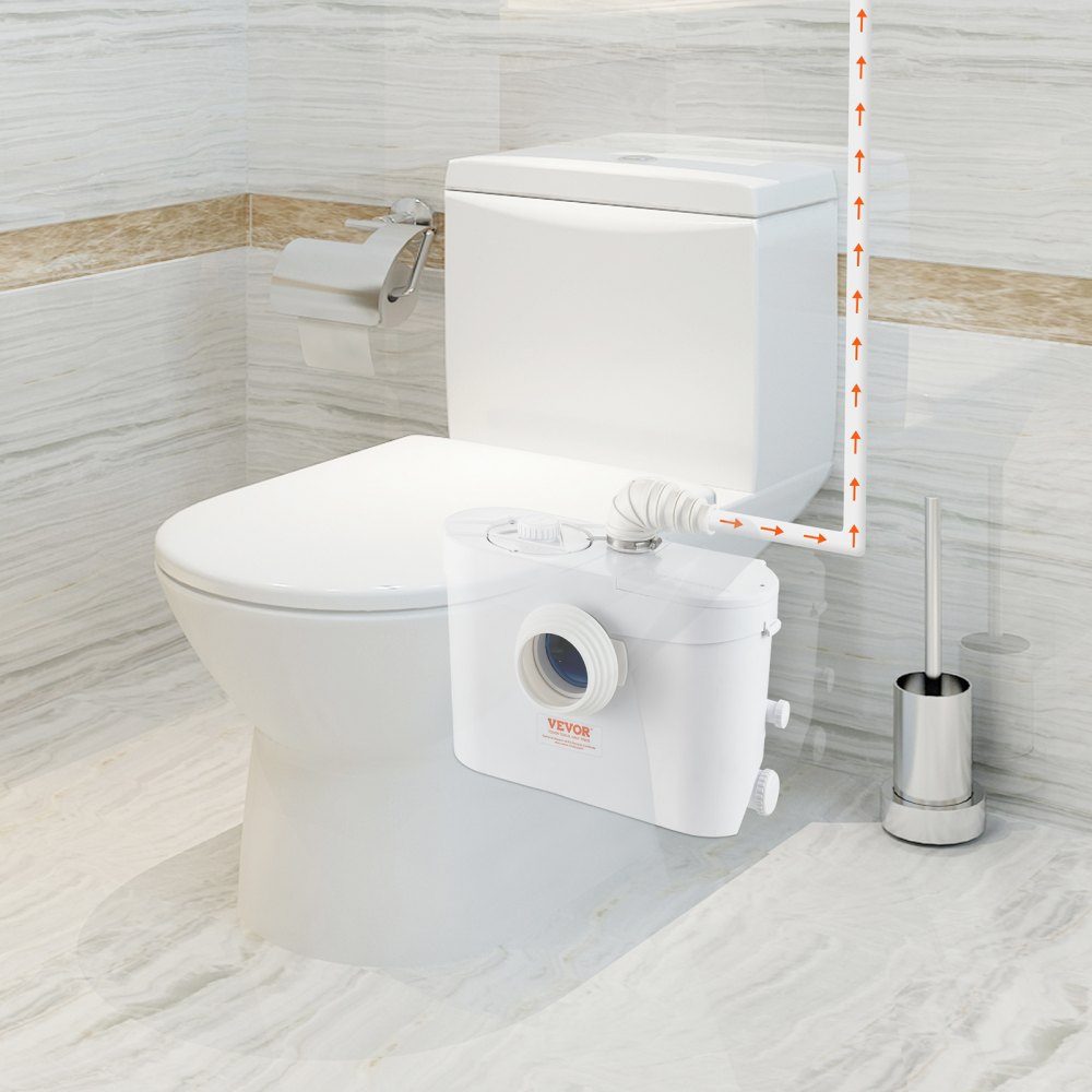 Système de relevage, 700 W, débit 9600 l/h, hauteur 10 m, pompe eaux usées broyeur avec 3 arrivées d'eau pour WC, cave, cuisine, évier, baignoire, évacuation eaux usées, lave-vaisselle – Réf. HT-24457