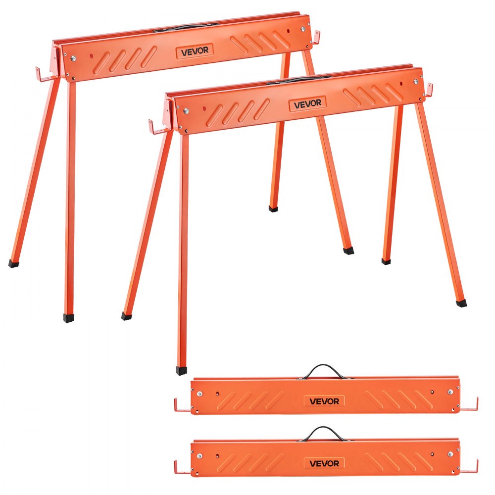 Car Jack, 2 Pack Work Trestles, Saw Horse 300kg, Scaffolding Trestle with Folding Legs, Portable Folding Trestle with Non-Slip Foot Pads, for Woodworking, Carpenters and Contractors