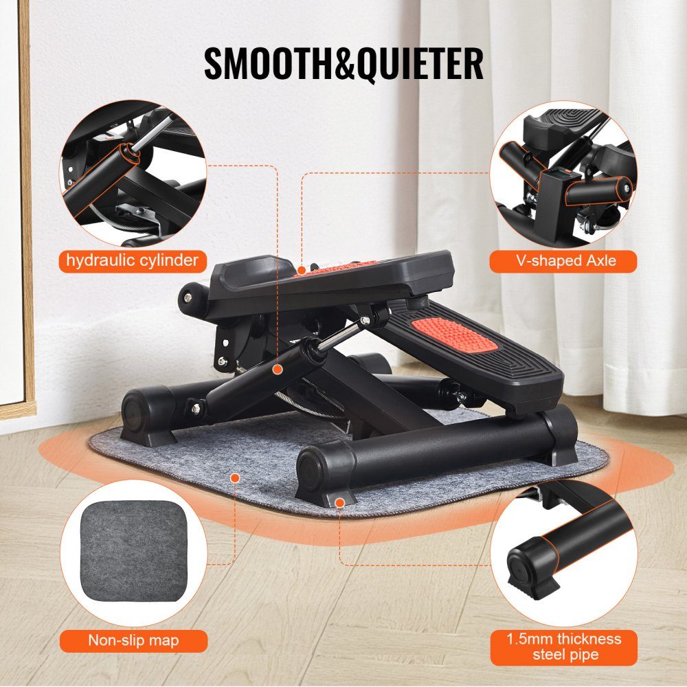 Stair Stepper, Mini Stepper Training, Hydraulic Fitness Twist Stepper with Resistance Bands, Full Body Workout Cardio Machine, Stair Climber with LCD Monitor, 150kg Load Capacity, Black