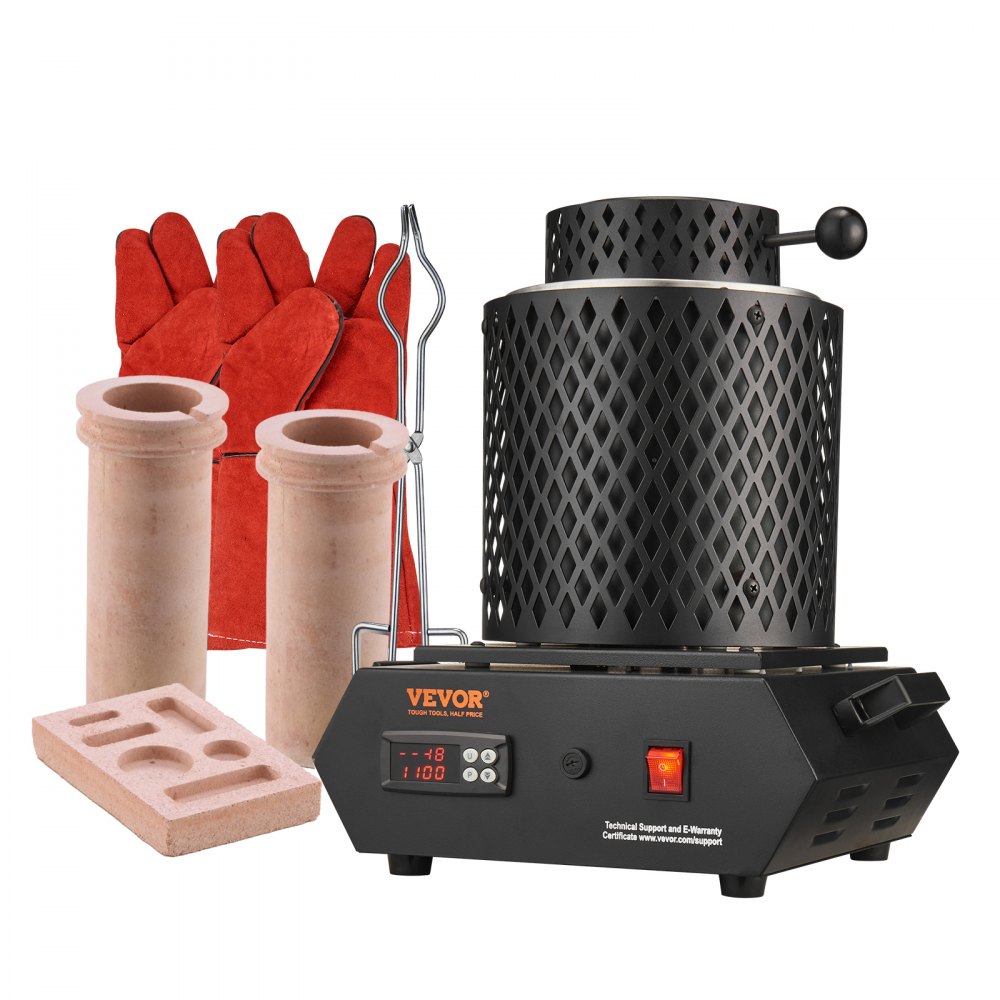 Goudsmeltoven 1350W 1150℃ Max. Temperatuur, digitale elektrische smeltoven 1kg/3kg keramische smeltkroes met smeltkroestang en handschoenen, voor verwerking goud zilver koper aluminium rood