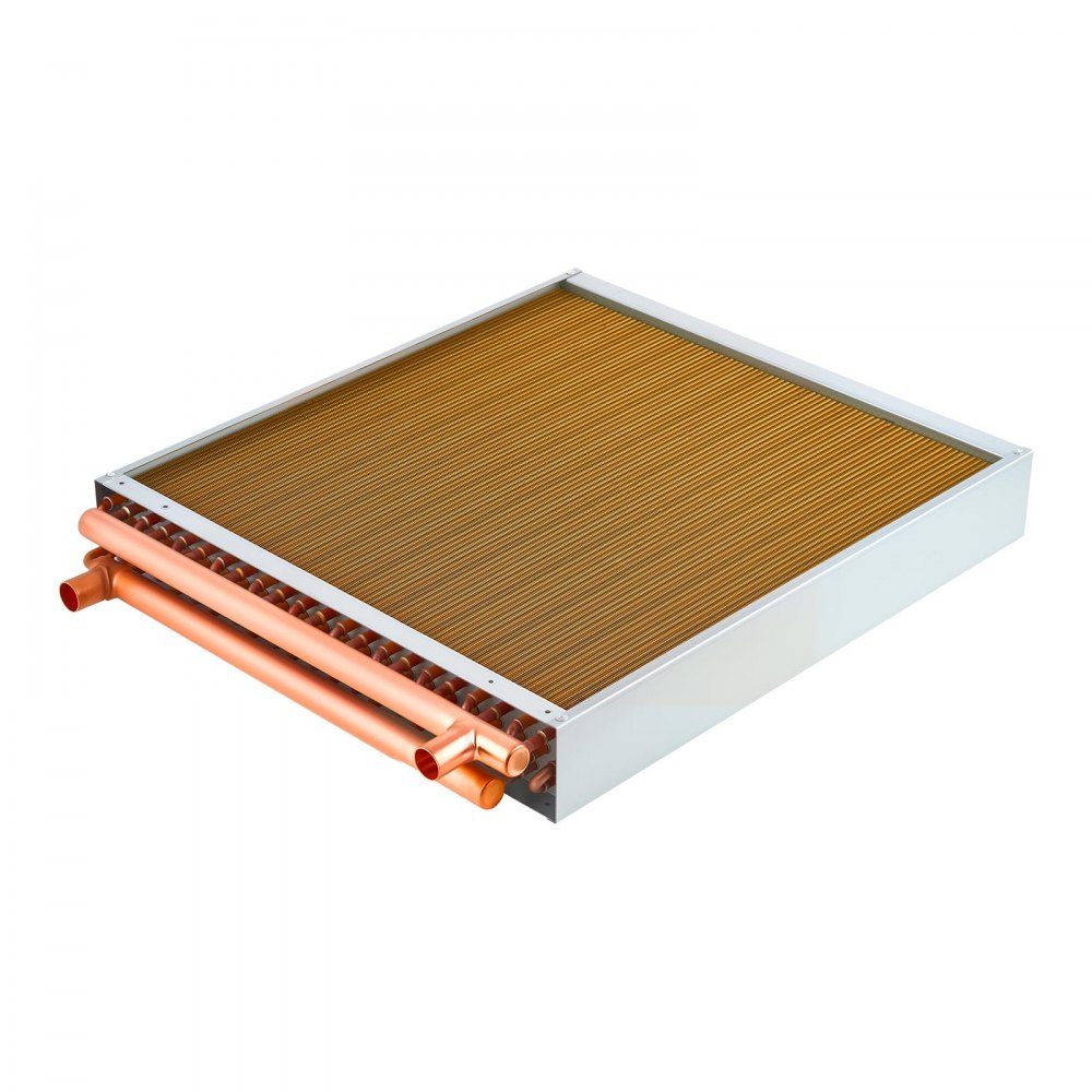 Échangeur de chaleur à ailettes 559x559mm, échangeur de chaleur 55,7kW avec connexions en cuivre et ailettes en aluminium, échangeur de chaleur eau-air avec pression de service de 2,5 MPa, échangeur de chaleur pour chauffer et refroidir l'intérieur