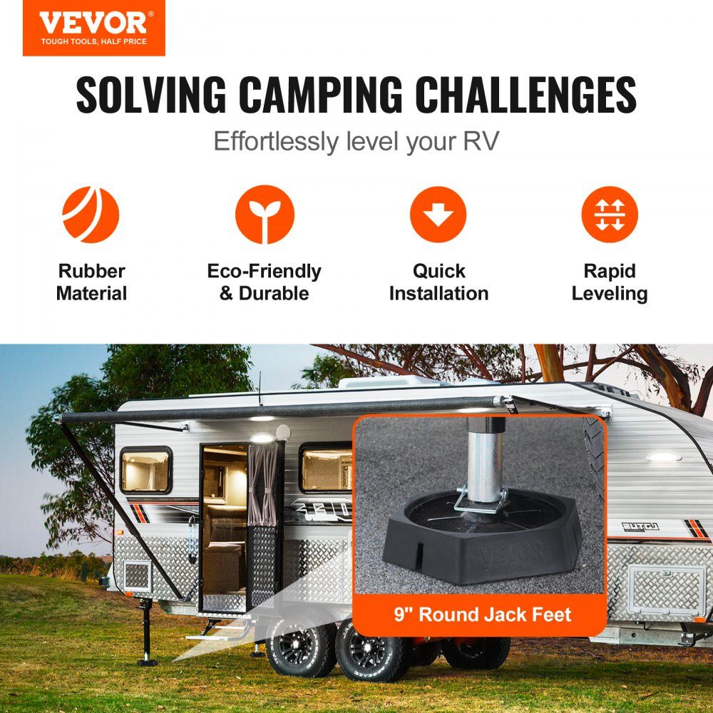 Coussinets de nivellement pour camping-car, coussinets de cric pour camping-car, pieds d'atterrissage ronds de 9 à 9", stabilisateurs de cric fixes, coussinets de cric en caoutchouc, capacité de 5 000 livres par coussinet de cric pour camping-car – Réf. H