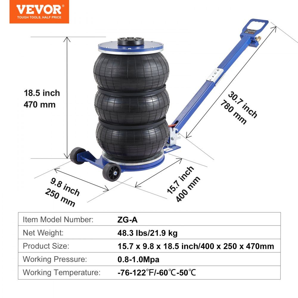 Pneumatic car jack Triple Bag Air Jack 5 t, Triple Bag Air Jack 140-470 mm lifting height Bag Air Jack, 5 minute lift Air Jack car jack adjustable red