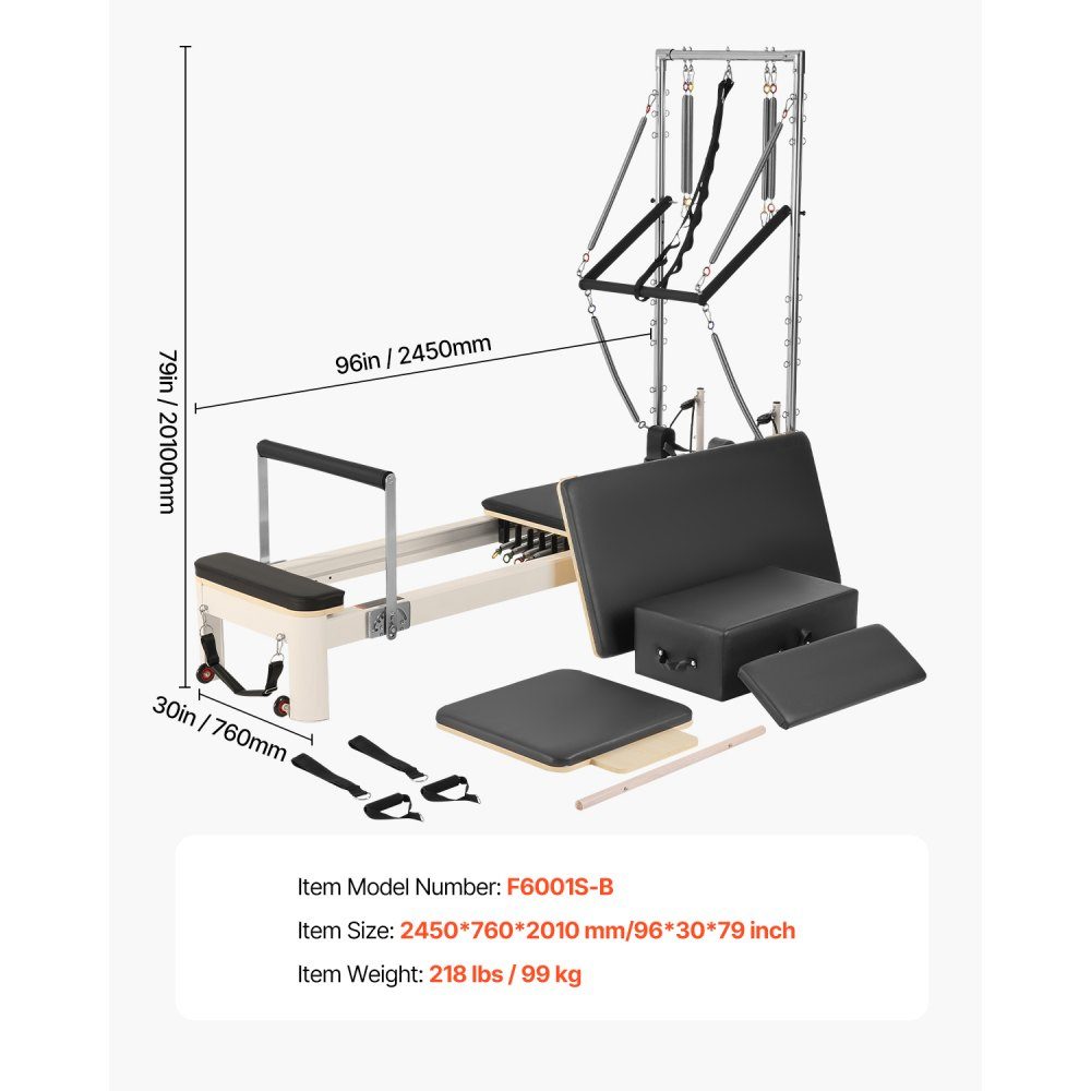 Pilates-Reformer-Gerät für den Heimgebrauch, Krafttrainingsgerät mit zwei Widerständen, Reformer-Box und Sprungbrett, für Fortgeschrittene und Anfänger, bis zu 400 Pfund
