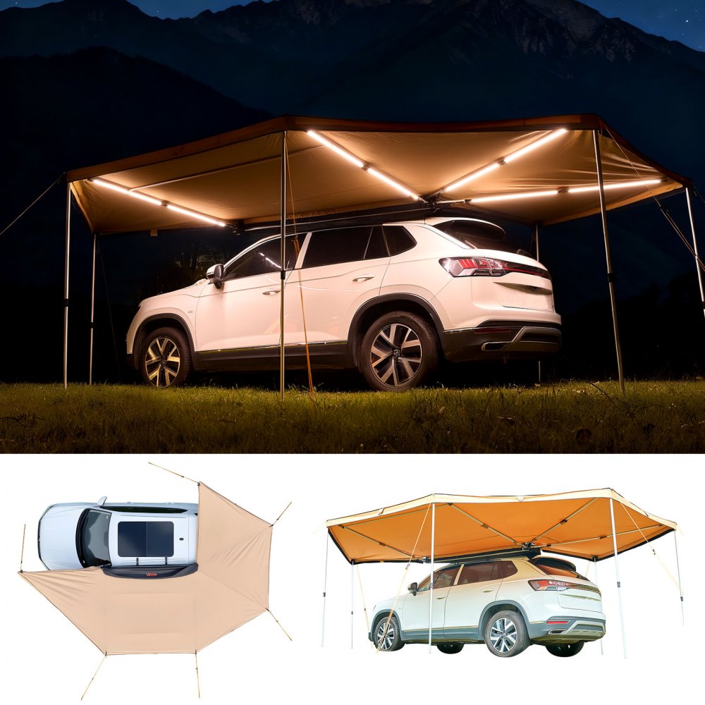 Car Awning 5.7m x 3.87 x 2.1m 270° Awning with Built-in LED Lights Shade Sail UV50+ Freestanding All Weather Car Awning Sun Shade for SUV Truck Ideal for Camping Car Awning 5.7m x 3.87 x 2.1m 270° Awning with Built-in LED Lights Shade Sail UV50+ Freestanding All Weather Car Awning Sun Shade for SUV Truck Ideal for Camping