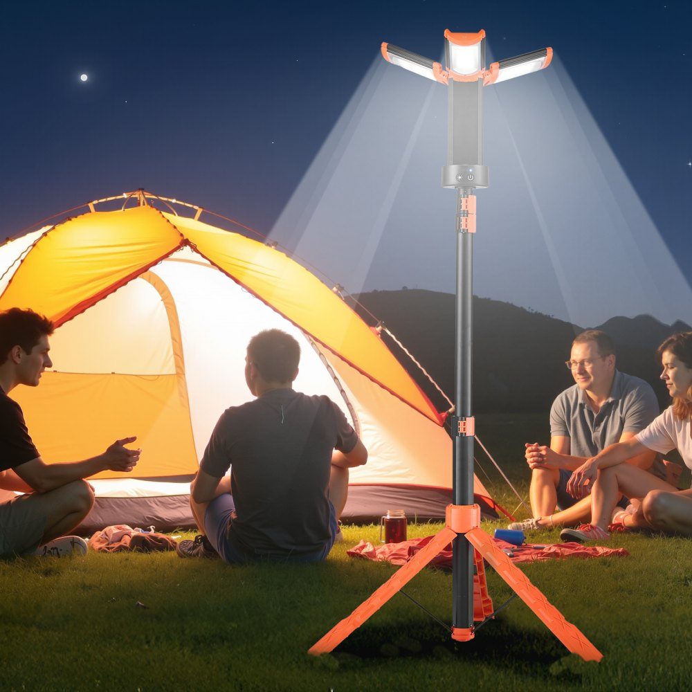 LED construction spotlight with tripod, work light, 13.2 Ah, rechargeable camping light, with 3 lamp heads, removable tripod stand, 2200 LM 3000 K-6500 K dimmable, lighting for the construction site