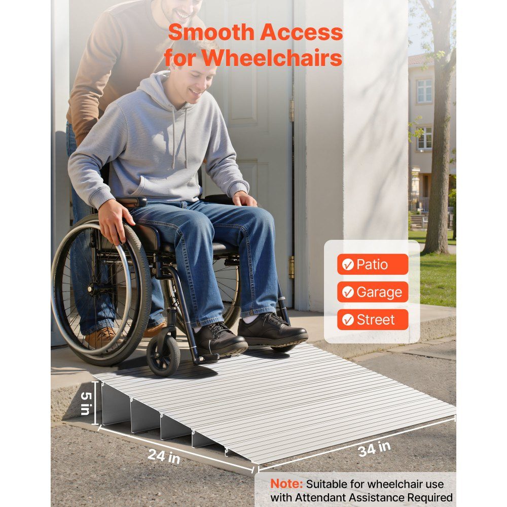 Door Sill Ramp 677 x 865 x 138mm Aluminum Alloy Wheelchair Ramp with 360kg Load Capacity Curb Ramps for Home Stairs for Wheelchairs, Scooters, Walkers, Bicycles, Tricycles