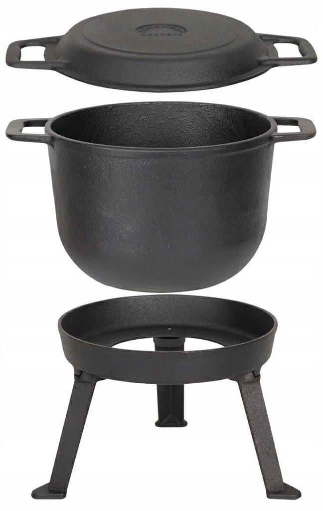 BBQ Dutch Oven Eintopf handgefertigt mit Füßen ca. 12l für Lagerfeuercamping etc. XXL-Set mit Pfanne