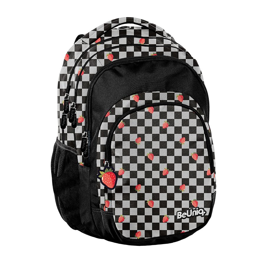 Sac à dos jeunesse BeUniq à carreaux fraise