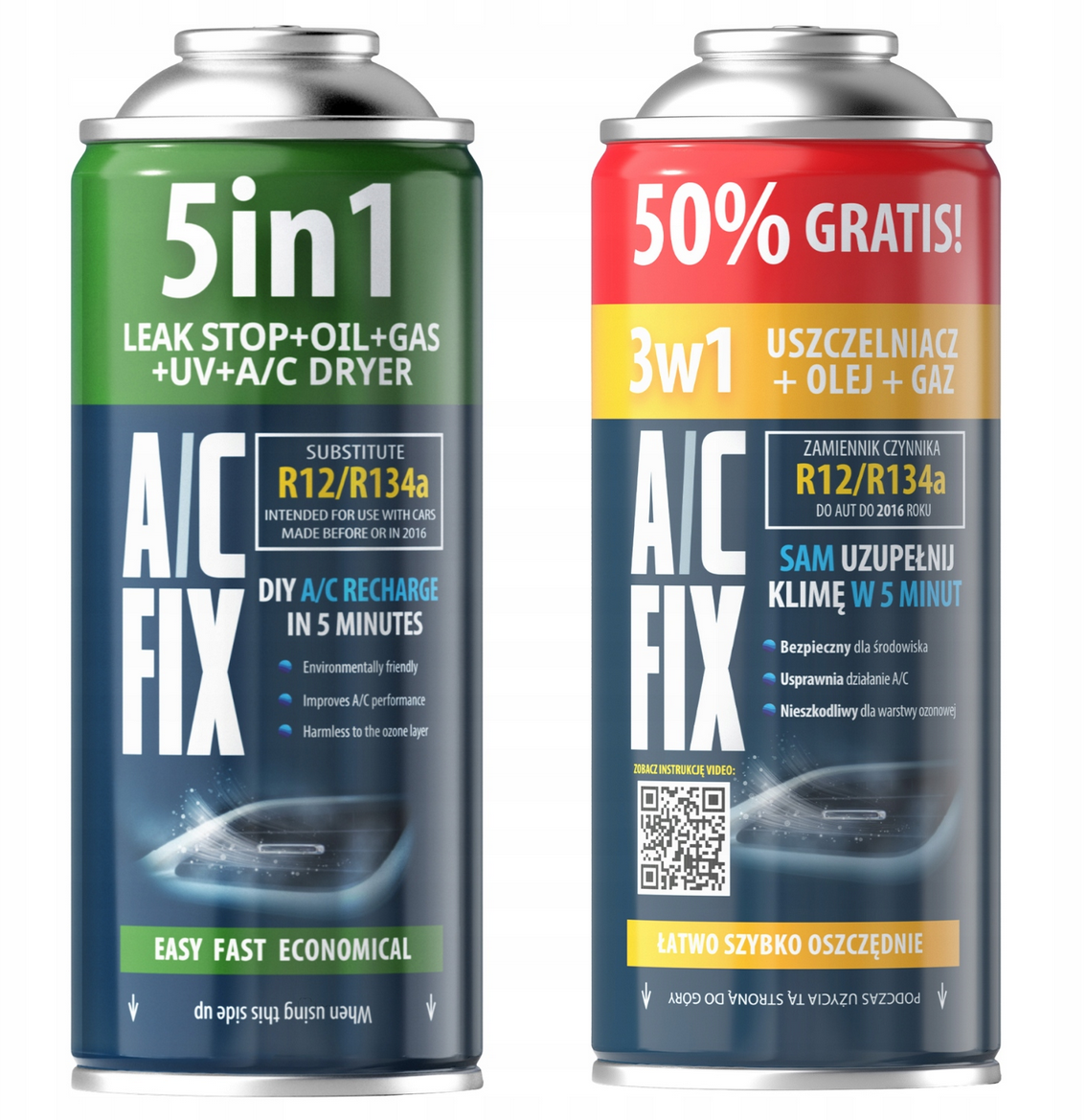 A/C FIX AC FIX GAZ DO KLIMATYZACJI R134A 5W1 I 3W1 CZYNNIK UV OLEJ USZCZELNIACZ – Réf. HT-47688