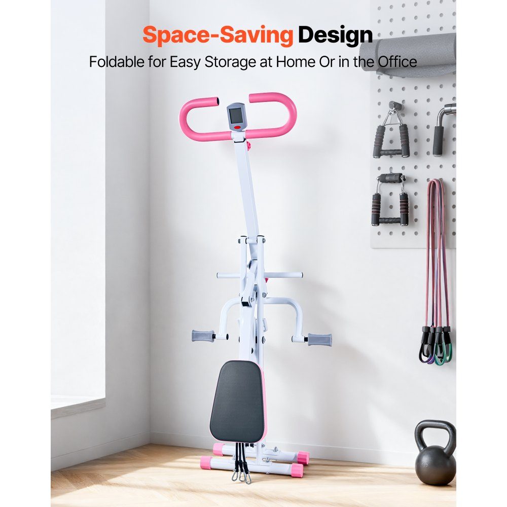 Squat Machine for Deep Squats, Folding Exercise Machine, Glute Trainer with 5 Level Adjustable Seat, Home Exercise Machine for Buttocks and Legs, Glute Machine White + Pink